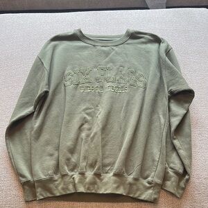 Green Crewneck Sweater with Ribbed Cuffs